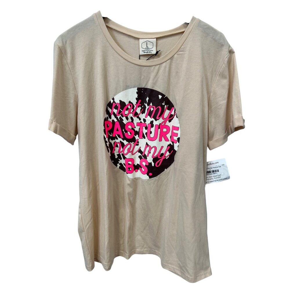 Daisy Rae Not My Pasture Not My B.S. Graphic Tee Womens Large Crewneck Cream NEW